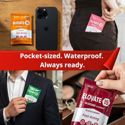 Elovate 15 Schnell wirkende Glukosepulver-Päckchen, Erdbeere – Sofortige Auflösung, kein Wasser nötig | 15 g reine Dextrose | Wasserfeste SlimPaks | Hergestellt in den USA | Glutenfrei (12er-Pack)