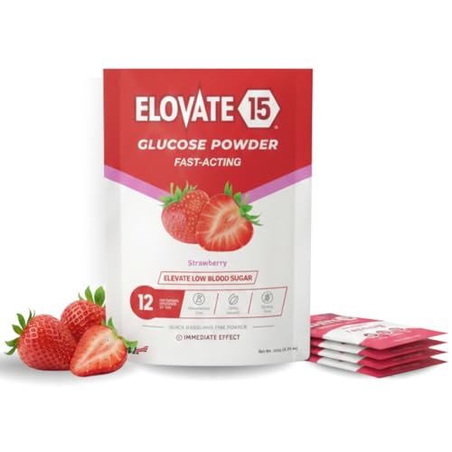 Elovate 15 Schnell wirkende Glukosepulver-Päckchen, Erdbeere – Sofortige Auflösung, kein Wasser nötig | 15 g reine Dextrose | Wasserfeste SlimPaks | Hergestellt in den USA | Glutenfrei (12er-Pack)