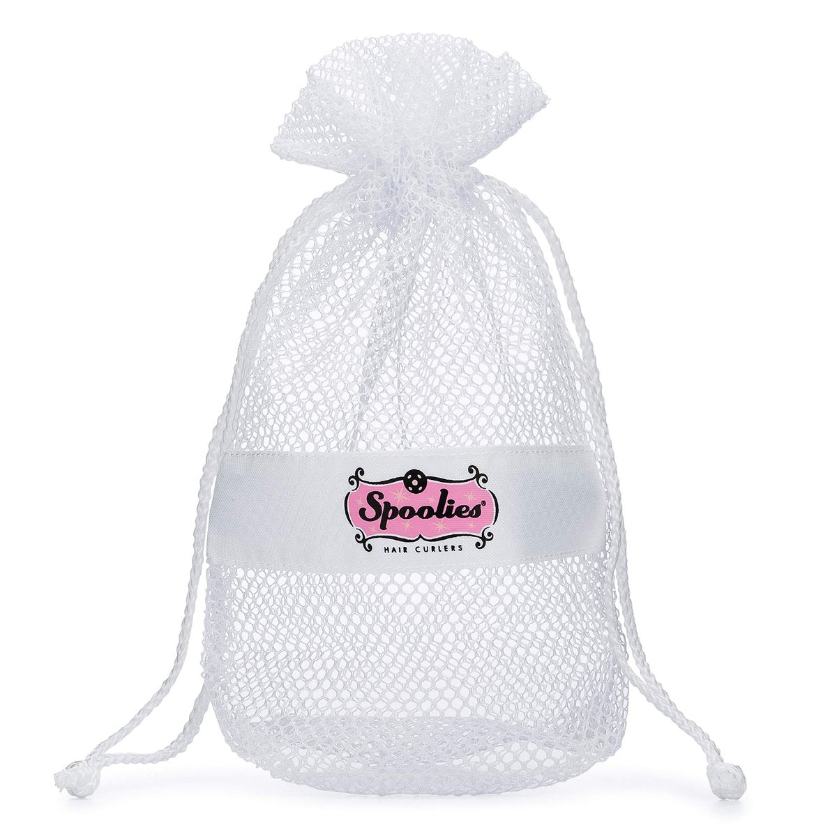 Spoolies Lockenwickler Mesh-Reisetasche, Kulturbeutel für Lockenwickler, Haaraccessoires Aufbewahrung, Kordelzug, Weiß