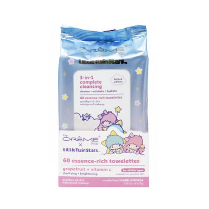 The Crème Shop Little Twin Stars 3-in-1 Complete Cleansing Wipes – Grapefruit Make-up Entferner | Feuchtigkeitsspendende Abschminktücher (60 vorgeladene Tücher)