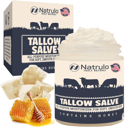 Beef Tallow Salbe – All-Natürliche Grasgefütterte Rinder-Talg & Honig Allzwecksalbe – Feuchtigkeitsspendende Körpersalbe für Ekzeme, rissige, trockene, juckende, gereizte Haut – Hautpflege zur Hautreparatur, Hergestellt in den USA