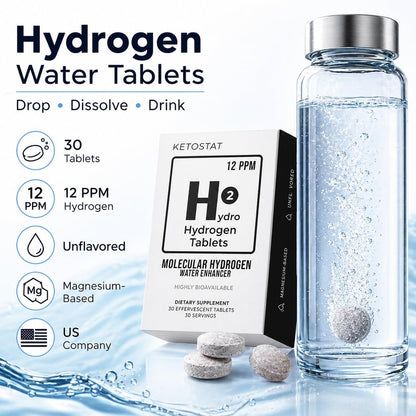 Hydrogen-Wasser-Tabletten für Trinkwasser – 30 Tabletten, 12 PPM Nanoblasen – Hergestellt in den USA