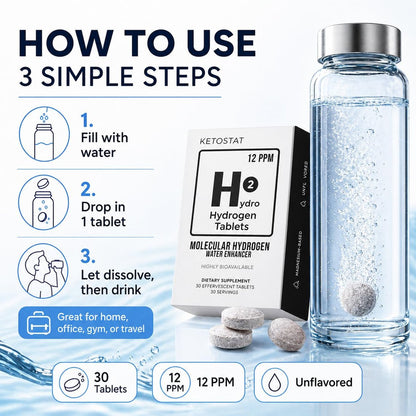 Hydrogen-Wasser-Tabletten für Trinkwasser – 30 Tabletten, 12 PPM Nanoblasen – Hergestellt in den USA