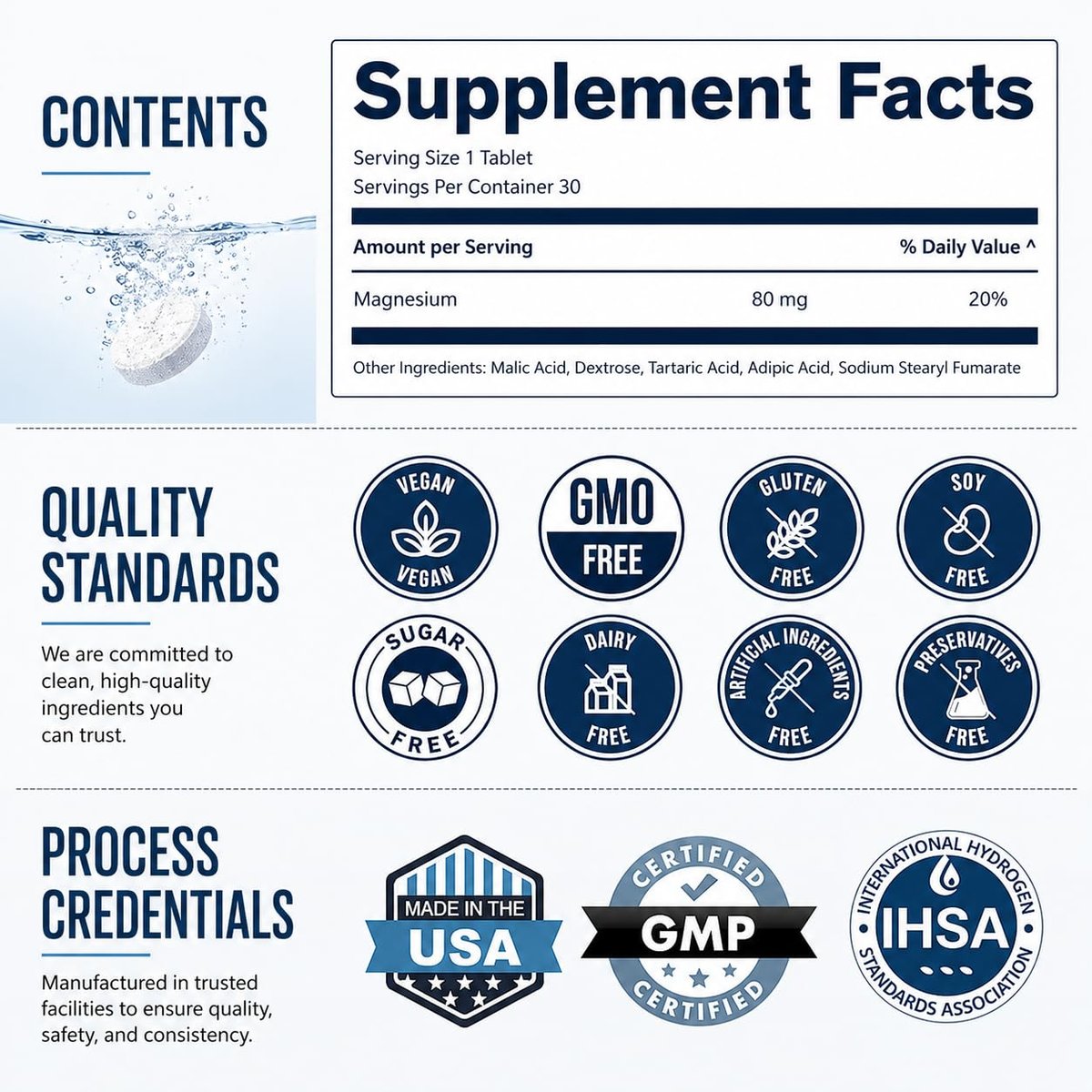 Hydrogen-Wasser-Tabletten für Trinkwasser – 30 Tabletten, 12 PPM Nanoblasen – Hergestellt in den USA