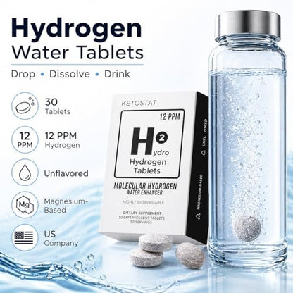Hydrogen-Wasser-Tabletten für Trinkwasser – 30 Tabletten, 12 PPM Nanoblasen – Hergestellt in den USA