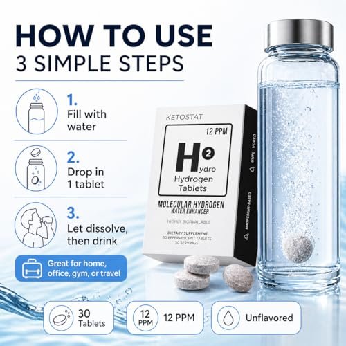 Hydrogen-Wasser-Tabletten für Trinkwasser – 30 Tabletten, 12 PPM Nanoblasen – Hergestellt in den USA