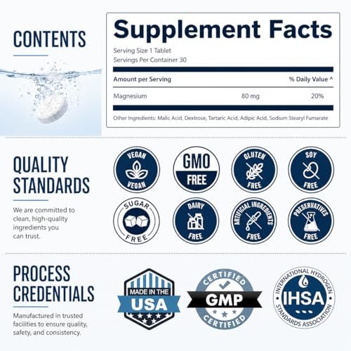 Hydrogen-Wasser-Tabletten für Trinkwasser – 30 Tabletten, 12 PPM Nanoblasen – Hergestellt in den USA