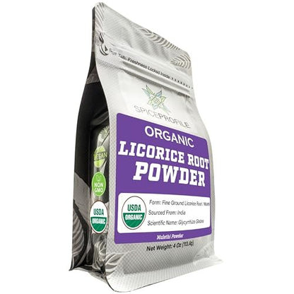Spice Profile USDA Bio-Lakritzpulver, laborgeprüft auf Schwermetalle, wiederverschließbarer 4oz Beutel, Mulethi, Regaliz en Polvo