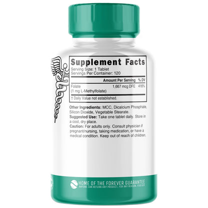 Nutri 5-MTHF L-Methylfolat 1 mg – 4-Monatsvorrat, 120 vegane Tabletten – Methylierte Folat-Ergänzung für kognitive Funktion, Herzgesundheit, pränatale Unterstützung – 3rd Party getestet – NSF-zertifizierte Einrichtung