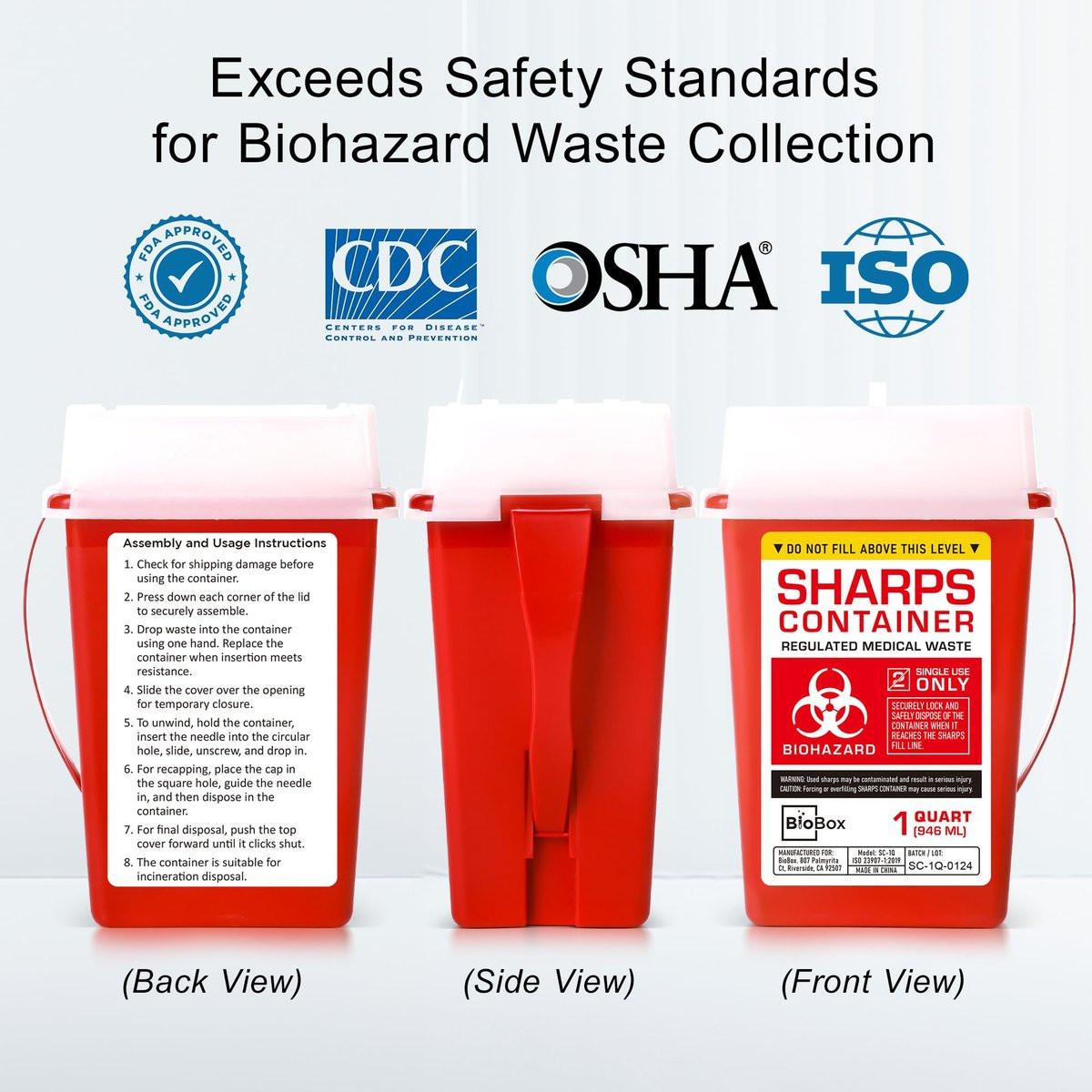 BioBox Sharps Container Klein - 1 Quart - Entsorgungsbehälter für zu Hause und im Labor - Tragbare Nadelentsorgung und Reisegröße Biohazard-Behälter
