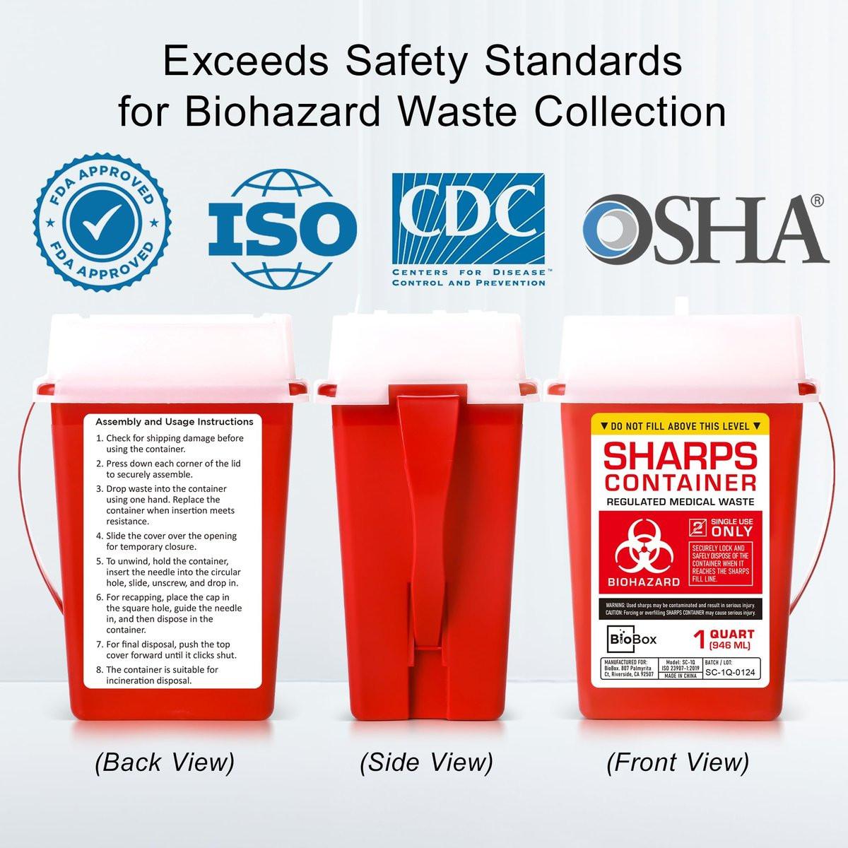 BioBox Sharps Container Klein - 1 Quart - Entsorgungsbehälter für zu Hause und im Labor - Tragbare Nadelentsorgung und Reisegröße Biohazard-Behälter