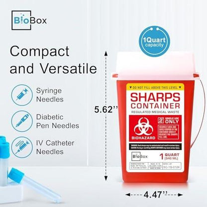 BioBox Sharps Container Klein - 1 Quart - Entsorgungsbehälter für zu Hause und im Labor - Tragbare Nadelentsorgung und Reisegröße Biohazard-Behälter
