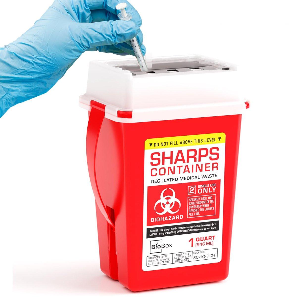 BioBox Sharps Container Klein - 1 Quart - Entsorgungsbehälter für zu Hause und im Labor - Tragbare Nadelentsorgung und Reisegröße Biohazard-Behälter