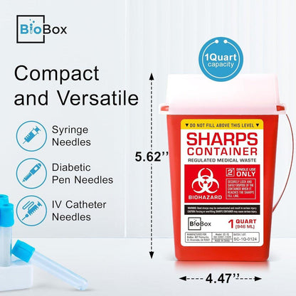 BioBox Sharps Container Klein - 1 Quart - Entsorgungsbehälter für zu Hause und im Labor - Tragbare Nadelentsorgung und Reisegröße Biohazard-Behälter
