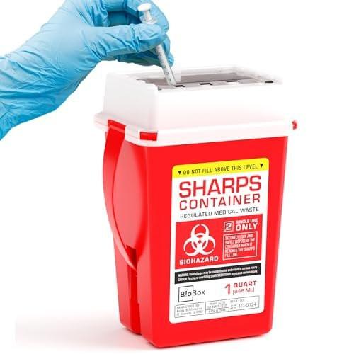 BioBox Sharps Container Klein - 1 Quart - Entsorgungsbehälter für zu Hause und im Labor - Tragbare Nadelentsorgung und Reisegröße Biohazard-Behälter