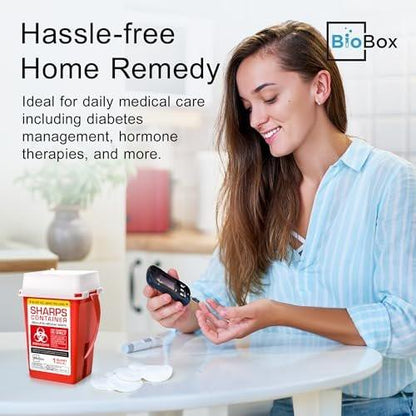 BioBox Sharps Container Klein - 1 Quart - Entsorgungsbehälter für zu Hause und im Labor - Tragbare Nadelentsorgung und Reisegröße Biohazard-Behälter
