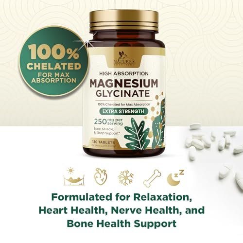 Magnesium Glycinat 250 mg pro Portion - 100% cheliertes Magnesiumpräparat - Hochabsorbierendes Mag Glycinat unterstützt Schlaf, Herzgesundheit, Knochen & Muskeln - Glutenfrei, vegan, in den USA abgefüllt - 120 Tabletten