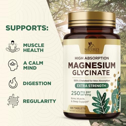 Magnesium Glycinat 250 mg pro Portion - 100% cheliertes Magnesiumpräparat - Hochabsorbierendes Mag Glycinat unterstützt Schlaf, Herzgesundheit, Knochen & Muskeln - Glutenfrei, vegan, in den USA abgefüllt - 120 Tabletten