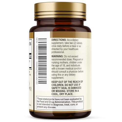 Magnesium Glycinat 250 mg pro Portion - 100% cheliertes Magnesiumpräparat - Hochabsorbierendes Mag Glycinat unterstützt Schlaf, Herzgesundheit, Knochen & Muskeln - Glutenfrei, vegan, in den USA abgefüllt - 120 Tabletten
