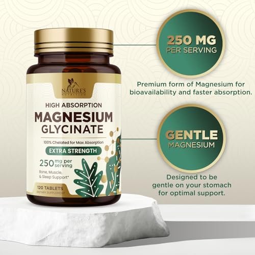Magnesium Glycinat 250 mg pro Portion - 100% cheliertes Magnesiumpräparat - Hochabsorbierendes Mag Glycinat unterstützt Schlaf, Herzgesundheit, Knochen & Muskeln - Glutenfrei, vegan, in den USA abgefüllt - 120 Tabletten