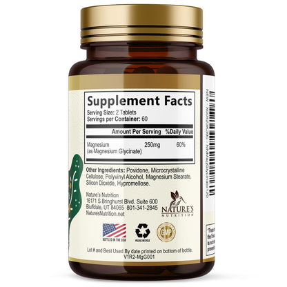 Magnesium Glycinat 250 mg pro Portion - 100% cheliertes Magnesiumpräparat - Hochabsorbierendes Mag Glycinat unterstützt Schlaf, Herzgesundheit, Knochen & Muskeln - Glutenfrei, vegan, in den USA abgefüllt - 120 Tabletten