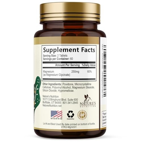 Magnesium Glycinat 250 mg pro Portion - 100% cheliertes Magnesiumpräparat - Hochabsorbierendes Mag Glycinat unterstützt Schlaf, Herzgesundheit, Knochen & Muskeln - Glutenfrei, vegan, in den USA abgefüllt - 120 Tabletten