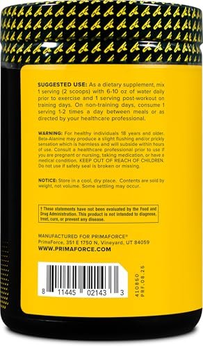 Primaforce Beta-Alanin Pulver 500 g (1,1 lbs) – ungesüßtes Pre-Workout & Post-Workout Supplement