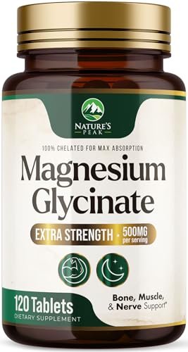 Magnesium Glycinat 500 mg pro Portion – Chelat-Magnesium für hohe Absorption, Unterstützung von Muskeln, Knochen & Herz, magenschonend, vegan, in den USA abgefüllt – 120 Tabletten