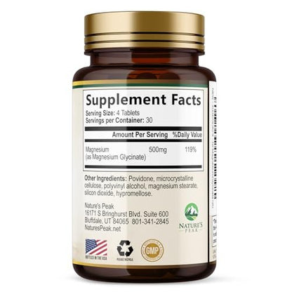 Magnesium Glycinat 500 mg pro Portion – Chelat-Magnesium für hohe Absorption, Unterstützung von Muskeln, Knochen & Herz, magenschonend, vegan, in den USA abgefüllt – 120 Tabletten