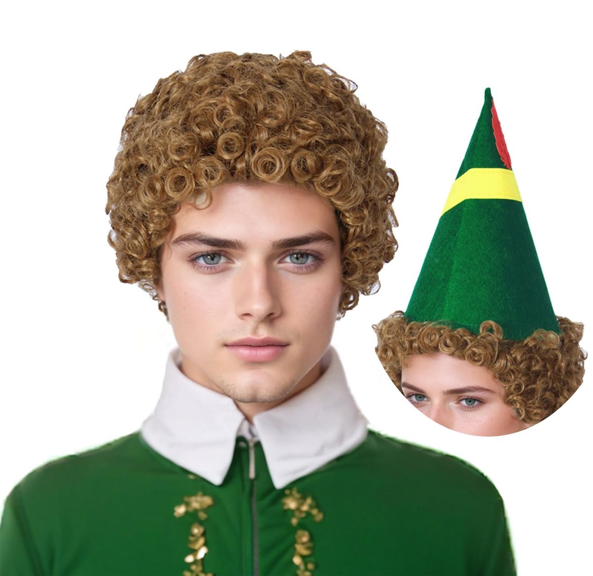 Linfairy Kurze 80er Jahre Brown Perücke mit Hut – Disco Dirt Bag Wig für Halloween Kostüm