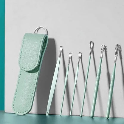 6-teiliges Ohrenschmalz-Entfernungsset – Mini tragbares Ohr-Endoskop mit Edelstahl 360° Spirale Ohr-Massage-Reinigungswerkzeug für Erwachsene und Kinder – mit Aufbewahrungsbox