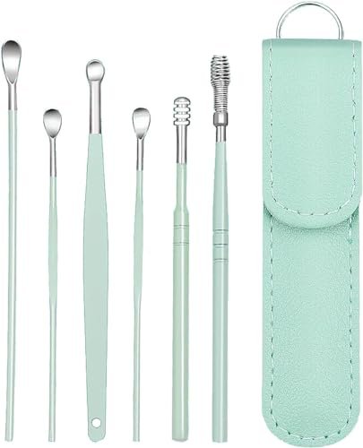 6-teiliges Ohrenschmalz-Entfernungsset – Mini tragbares Ohr-Endoskop mit Edelstahl 360° Spirale Ohr-Massage-Reinigungswerkzeug für Erwachsene und Kinder – mit Aufbewahrungsbox