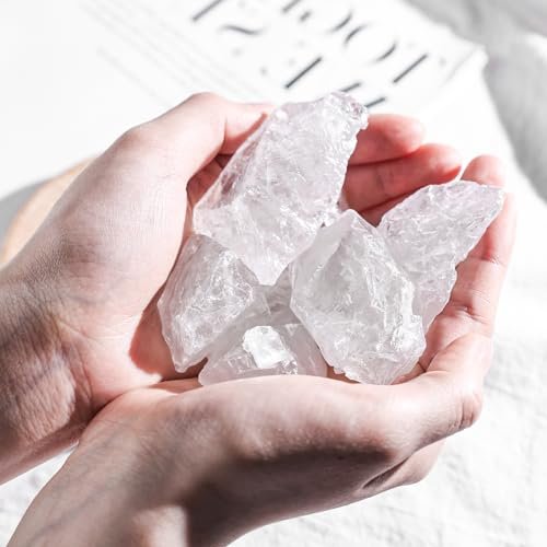 JOHOUSE 6 Stücke Klare Quarzkristalle mit Glas, Natürliche Rohsteine Große Kristalle Bulk Heilsteine für Reiki-Heilung, Tumbling-Brunnensteine (1,6 x 1,2 x 1,2 Zoll)