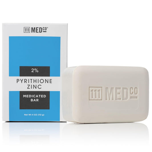 111MedCo 2% Pyrithione Zinc Medicated Cleansing Bar – Anti-Schuppen Seife für Gesicht, Kopfhaut und Körper bei Juckreiz, Schuppenbildung und seborrhoischer Dermatitis, 113 g