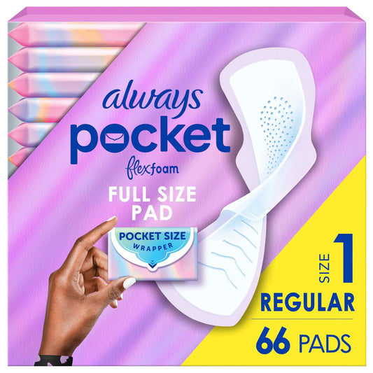 Always Pocket Damenbinden mit FlexFoam, Größe 1, Normal, mit Flügeln, unparfümiert, 66 Stück (3 Packungen à 22)