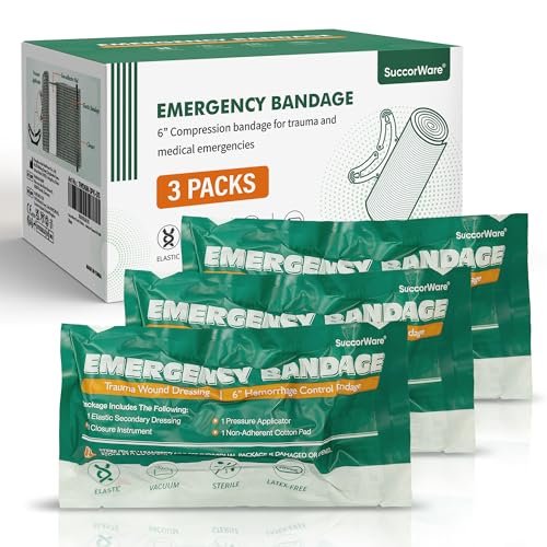 SuccorWare 6 Zoll 3er-Pack Israeli Bandage – Notfallverband mit Vakuum-Sterilverpackung – für Wundversorgung, Erste-Hilfe-Set, medizinisches Trauma-Kit-Nachfüllpack