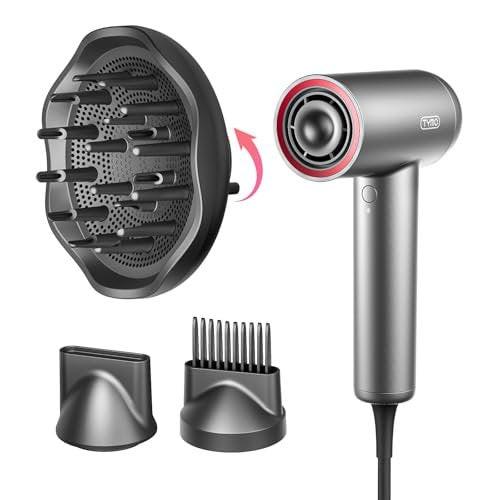 TYMO AIRHYPE Lite Haartrockner mit Diffusor – 1500W Hochgeschwindigkeits-Haartrockner mit Bürste, 110.000 U/min bürstenloser Motor, 200 Millionen Ionen, leise, 3 Stufen & 4 Temperaturen
