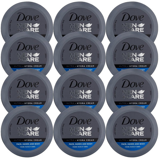 Dove Men+Care Ultra Hydra Creme Lotion 3-in-1 – Gesichtscreme, Hand- & Körperlotion für trockene Haut, 2,53 Fl Oz (12er-Pack)