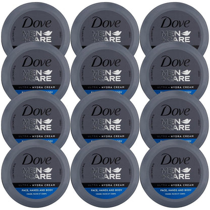 Dove Men+Care Ultra Hydra Creme Lotion 3-in-1 – Gesichtscreme, Hand- & Körperlotion für trockene Haut, 2,53 Fl Oz (12er-Pack)
