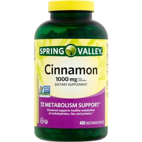 ResMask Spring Valley Zimt Nahrungsergänzungsmittel, 1000 mg, 400 vegane Kapseln – Stoffwechselunterstützung. Inklusive Aufkleber.