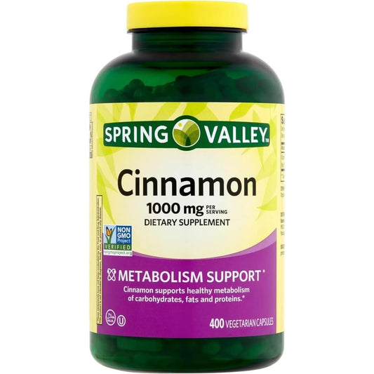 ResMask Spring Valley Zimt Nahrungsergänzungsmittel, 1000 mg, 400 vegane Kapseln – Stoffwechselunterstützung. Inklusive Aufkleber.
