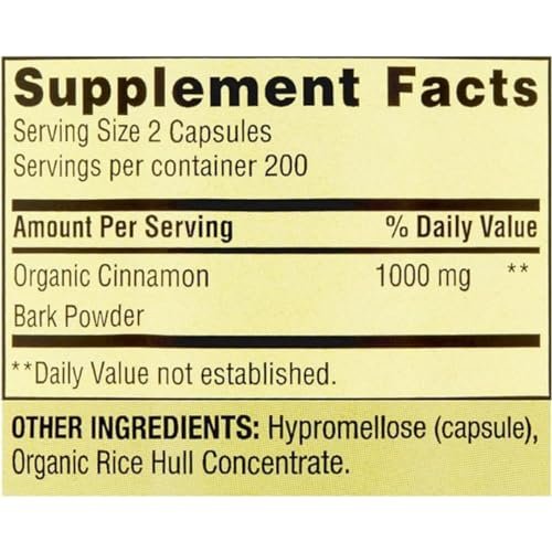 ResMask Spring Valley Zimt Nahrungsergänzungsmittel, 1000 mg, 400 vegane Kapseln – Stoffwechselunterstützung. Inklusive Aufkleber.