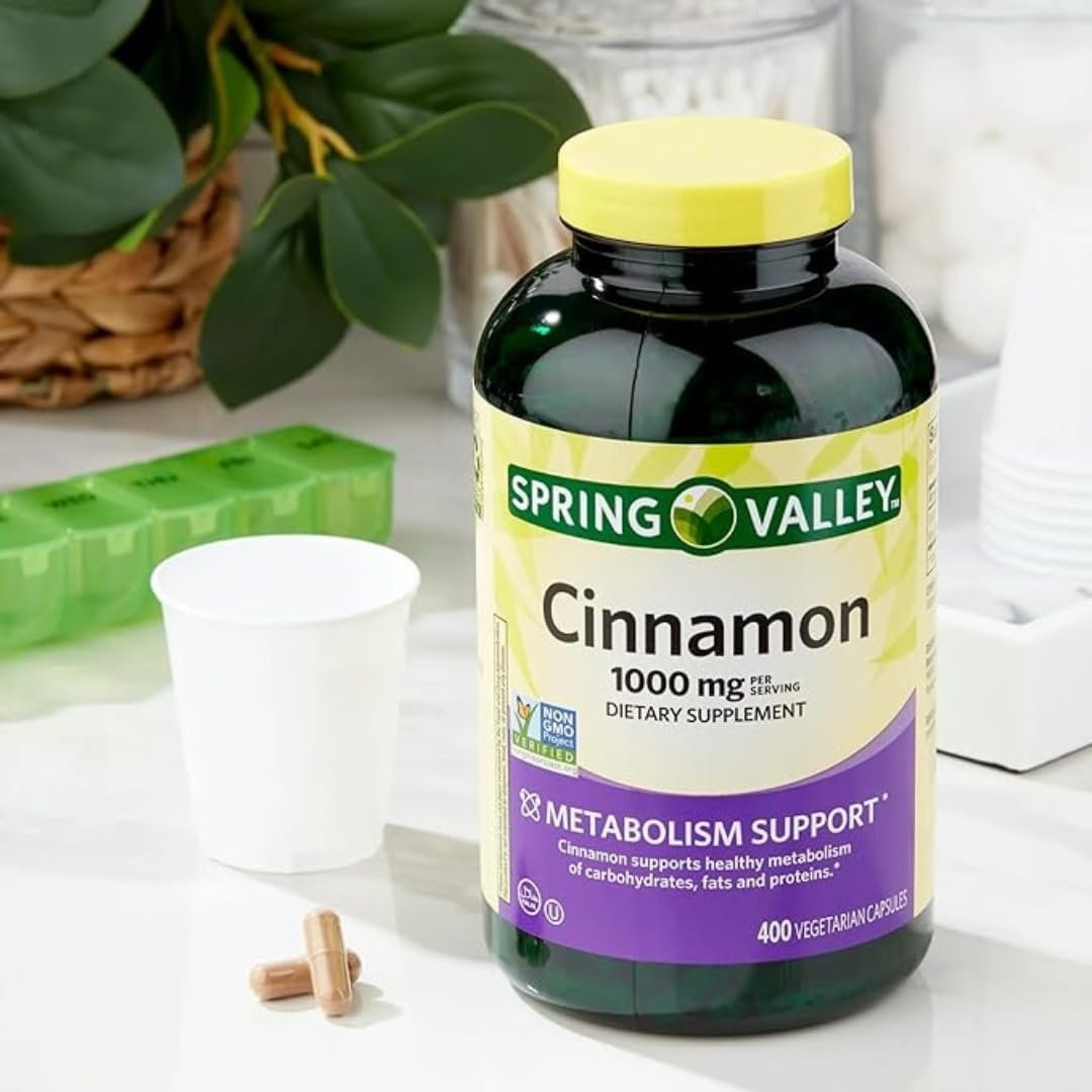 ResMask Spring Valley Zimt Nahrungsergänzungsmittel, 1000 mg, 400 vegane Kapseln – Stoffwechselunterstützung. Inklusive Aufkleber.