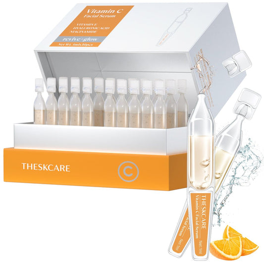 THESKCARE Vitamin C Gesichtsserum mit Hyaluronsäure, Glutathion, Vitamin E & Niacinamid – Anti-Aging Gesichtsserum für Falten und dunkle Flecken, feuchtigkeitsspendend und strahlend, 30 Ampullen