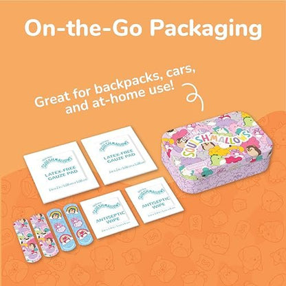 Smart Care Squishmallow Erste-Hilfe-Set für Kinder – 33-teiliges Reiseset mit antiseptischen Tüchern, Pflastern und Mullbinden in Metalldose