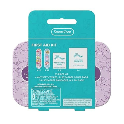 Smart Care Squishmallow Erste-Hilfe-Set für Kinder – 33-teiliges Reiseset mit antiseptischen Tüchern, Pflastern und Mullbinden in Metalldose