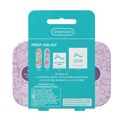 Smart Care Squishmallow Erste-Hilfe-Set für Kinder – 33-teiliges Reiseset mit antiseptischen Tüchern, Pflastern und Mullbinden in Metalldose