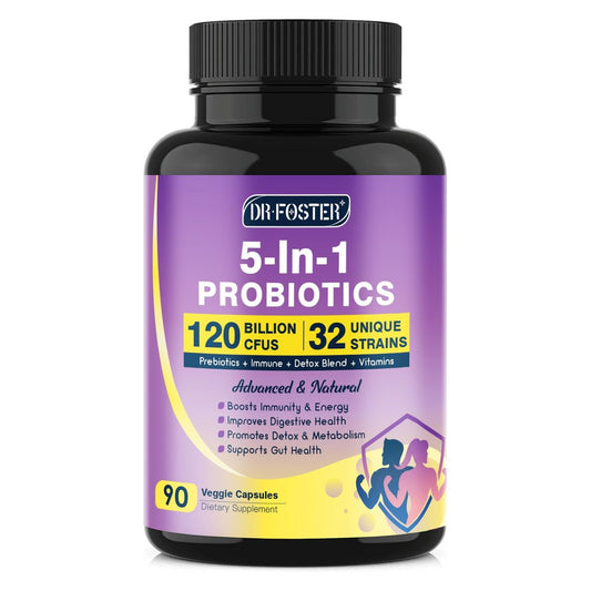 DRFOSTER Probiotika für Frauen & Männer – 120 Milliarden KBE, Präbiotika & Probiotika für die Darmgesundheit, mit Vitamin D3, Zink & Immununterstützung, 90 Kapseln (45 Tage – 3 Monate Vorrat)