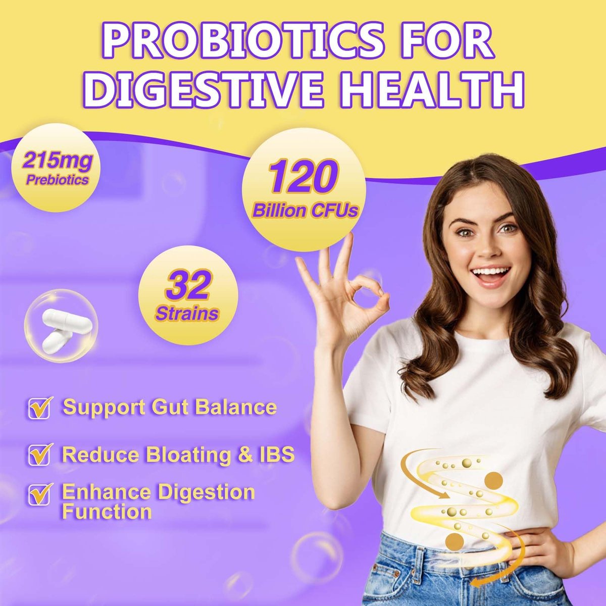 DRFOSTER Probiotika für Frauen & Männer – 120 Milliarden KBE, Präbiotika & Probiotika für die Darmgesundheit, mit Vitamin D3, Zink & Immununterstützung, 90 Kapseln (45 Tage – 3 Monate Vorrat)
