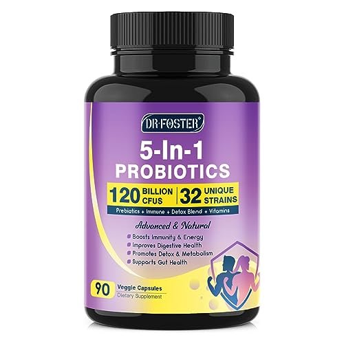 DRFOSTER Probiotika für Frauen & Männer – 120 Milliarden KBE, Präbiotika & Probiotika für die Darmgesundheit, mit Vitamin D3, Zink & Immununterstützung, 90 Kapseln (45 Tage – 3 Monate Vorrat)